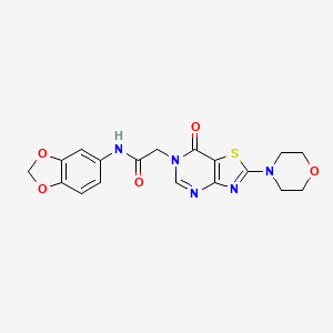 molecular formula C18H17N5O5S B2955142 N-(苯并[d][1,3]二氧杂环-5-基)-2-(2-吗啉-7-氧代噻唑并[4,5-d]嘧啶-6(7H)-基)乙酰胺 CAS No. 1223832-18-5