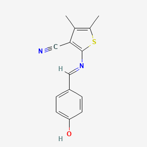 molecular formula C14H12N2OS B2955143 (E)-2-((4-羟基苄亚基)氨基)-4,5-二甲基噻吩-3-腈 CAS No. 322414-11-9