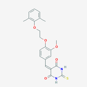 molecular formula C22H22N2O5S B295517 5-{4-[2-(2,6-dimethylphenoxy)ethoxy]-3-methoxybenzylidene}-2-thioxodihydro-4,6(1H,5H)-pyrimidinedione 