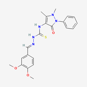 (E)-2-(3,4-dimethoxybenzylidene)-N-(1,5-dimethyl-3-oxo-2-phenyl-2,3-dihydro-1H-pyrazol-4-yl)hydrazinecarbothioamide