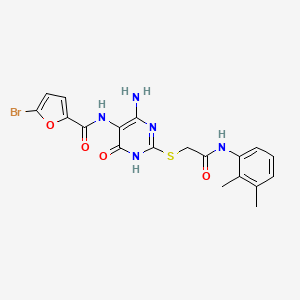 molecular formula C19H18BrN5O4S B2955178 N-(4-amino-2-((2-((2,3-dimethylphenyl)amino)-2-oxoethyl)thio)-6-oxo-1,6-dihydropyrimidin-5-yl)-5-bromofuran-2-carboxamide CAS No. 888427-42-7