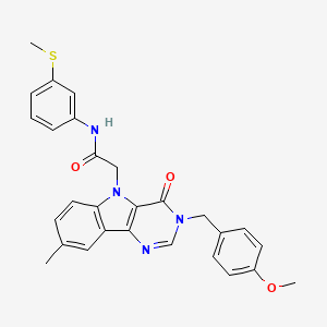 molecular formula C28H26N4O3S B2955207 2-(3-(4-methoxybenzyl)-8-methyl-4-oxo-3H-pyrimido[5,4-b]indol-5(4H)-yl)-N-(3-(methylthio)phenyl)acetamide CAS No. 1189942-28-6