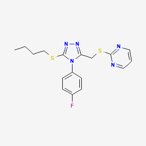 molecular formula C17H18FN5S2 B2955215 2-[[5-Butylsulfanyl-4-(4-fluorophenyl)-1,2,4-triazol-3-yl]methylsulfanyl]pyrimidine CAS No. 868221-65-2