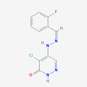molecular formula C11H8ClFN4O B2955220 (Z)-4-chloro-5-(2-(2-fluorobenzylidene)hydrazinyl)pyridazin-3(2H)-one CAS No. 464903-54-6