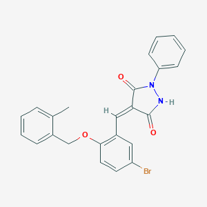 molecular formula C24H19BrN2O3 B295523 4-{5-Bromo-2-[(2-methylbenzyl)oxy]benzylidene}-1-phenyl-3,5-pyrazolidinedione 