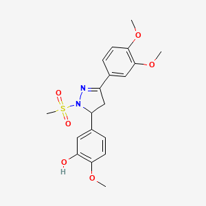 molecular formula C19H22N2O6S B2955240 5-(3-(3,4-二甲氧基苯基)-1-(甲磺酰基)-4,5-二氢-1H-吡唑-5-基)-2-甲氧基苯酚 CAS No. 927136-54-7