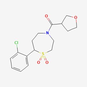 molecular formula C16H20ClNO4S B2955248 (7-(2-Chlorophenyl)-1,1-dioxido-1,4-thiazepan-4-yl)(tetrahydrofuran-3-yl)methanone CAS No. 2034459-58-8