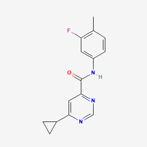 molecular formula C15H14FN3O B2955251 6-Cyclopropyl-N-(3-fluoro-4-methylphenyl)pyrimidine-4-carboxamide CAS No. 2415569-72-9