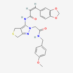 molecular formula C25H24N4O5S B2955258 (Z)-3-(benzo[d][1,3]dioxol-5-yl)-N-(2-(2-((4-methoxybenzyl)amino)-2-oxoethyl)-4,6-dihydro-2H-thieno[3,4-c]pyrazol-3-yl)acrylamide CAS No. 1105249-71-5