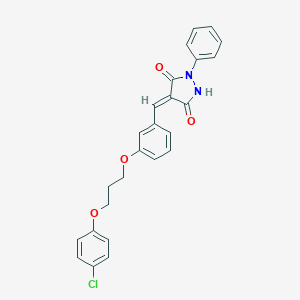 molecular formula C25H21ClN2O4 B295526 4-{3-[3-(4-Chlorophenoxy)propoxy]benzylidene}-1-phenyl-3,5-pyrazolidinedione 