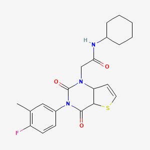 molecular formula C21H22FN3O3S B2955261 N-cyclohexyl-2-[3-(4-fluoro-3-methylphenyl)-2,4-dioxo-1H,2H,3H,4H-thieno[3,2-d]pyrimidin-1-yl]acetamide CAS No. 1261012-03-6