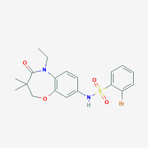 molecular formula C19H21BrN2O4S B2955275 2-bromo-N-(5-ethyl-3,3-dimethyl-4-oxo-2,3,4,5-tetrahydrobenzo[b][1,4]oxazepin-8-yl)benzenesulfonamide CAS No. 922093-79-6