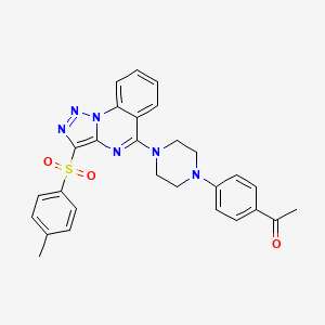 molecular formula C28H26N6O3S B2955308 1-[4-(4-{3-[(4-Methylphenyl)sulfonyl][1,2,3]triazolo[1,5-a]quinazolin-5-yl}piperazin-1-yl)phenyl]ethanone CAS No. 893271-40-4