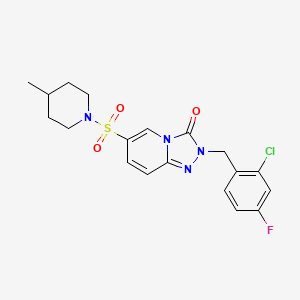 molecular formula C19H20ClFN4O3S B2955309 2-(2-chloro-4-fluorobenzyl)-6-((4-methylpiperidin-1-yl)sulfonyl)-[1,2,4]triazolo[4,3-a]pyridin-3(2H)-one CAS No. 1251544-96-3