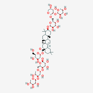 molecular formula C68H110O33 B2955323 [(2S,3R,4S,5S,6R)-3-[(2S,3R,4S,5R,6S)-5-[(2S,3R,4S,5R)-3,5-dihydroxy-4-[(2S,3R,4S,5R)-3,4,5-trihydroxyoxan-2-yl]oxyoxan-2-yl]oxy-3,4-dihydroxy-6-methyloxan-2-yl]oxy-4,5-dihydroxy-6-(hydroxymethyl)oxan-2-yl] (4aS,6aS,6bR,10S,12aR,14bS)-10-[(2R,3R,4S,5S,6R)-6-[[(2S,3R,4S,5S)-4,5-dihydroxy-3-[(2S,3R,4S,5R)-3,4,5-trihydroxyoxan-2-yl]oxyoxan-2-yl]oxymethyl]-3,4,5-trihydroxyoxan-2-yl]oxy-2,2,6a,6b,9,9,12a-heptamethyl-1,3,4,5,6,6a,7,8,8a,10,11,12,13,14b-tetradecahydropicene-4a-carboxylate CAS No. 229468-56-8