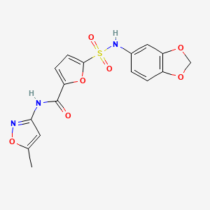 molecular formula C16H13N3O7S B2955339 5-(N-(benzo[d][1,3]dioxol-5-yl)sulfamoyl)-N-(5-methylisoxazol-3-yl)furan-2-carboxamide CAS No. 1170954-11-6