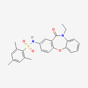 molecular formula C24H24N2O4S B2955341 N-(10-乙基-11-氧代-10,11-二氢二苯并[b,f][1,4]恶杂环-2-基)-2,4,6-三甲苯磺酰胺 CAS No. 922136-78-5