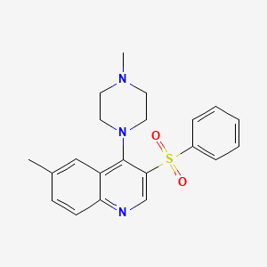 molecular formula C21H23N3O2S B2955349 3-(Benzenesulfonyl)-6-methyl-4-(4-methylpiperazin-1-yl)quinoline CAS No. 872200-25-4