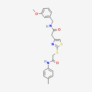 molecular formula C22H23N3O3S2 B2955354 N-(3-甲氧基苄基)-2-(2-((2-氧代-2-(对甲苯胺基)乙基)硫)噻唑-4-基)乙酰胺 CAS No. 942001-68-5