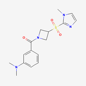 molecular formula C16H20N4O3S B2955362 (3-(dimethylamino)phenyl)(3-((1-methyl-1H-imidazol-2-yl)sulfonyl)azetidin-1-yl)methanone CAS No. 2034289-35-3