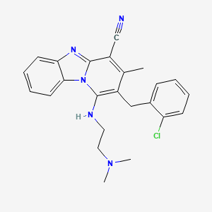 molecular formula C24H24ClN5 B2955364 2-(2-Chlorobenzyl)-1-{[2-(dimethylamino)ethyl]amino}-3-methylpyrido[1,2-a]benzimidazole-4-carbonitrile CAS No. 868153-15-5