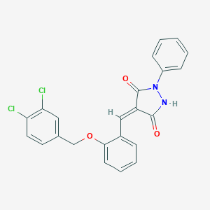 molecular formula C23H16Cl2N2O3 B295538 4-{2-[(3,4-Dichlorobenzyl)oxy]benzylidene}-1-phenyl-3,5-pyrazolidinedione 