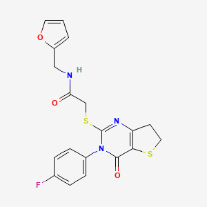 molecular formula C19H16FN3O3S2 B2955393 2-[[3-(4-氟苯基)-4-氧代-6,7-二氢噻吩并[3,2-d]嘧啶-2-基]硫代]-N-(呋喃-2-基甲基)乙酰胺 CAS No. 687561-54-2