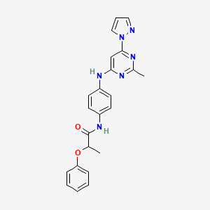 molecular formula C23H22N6O2 B2955417 N-(4-((2-甲基-6-(1H-吡唑-1-基)嘧啶-4-基)氨基)苯基)-2-苯氧基丙酰胺 CAS No. 1203022-84-7