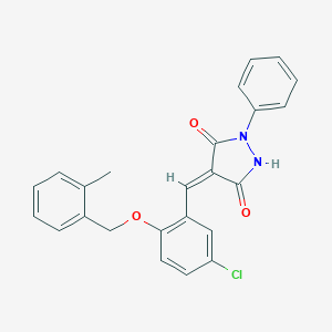 molecular formula C24H19ClN2O3 B295543 4-{5-Chloro-2-[(2-methylbenzyl)oxy]benzylidene}-1-phenyl-3,5-pyrazolidinedione 