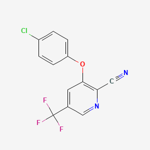 molecular formula C13H6ClF3N2O B2955431 3-(4-Chlorophenoxy)-5-(trifluoromethyl)pyridine-2-carbonitrile CAS No. 256658-19-2