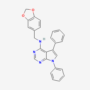 molecular formula C26H20N4O2 B2955450 N-(1,3-苯并二氧杂环-5-基甲基)-5,7-二苯基-7H-吡咯并[2,3-d]嘧啶-4-胺 CAS No. 477226-22-5