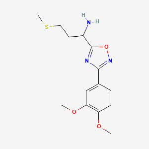 molecular formula C14H19N3O3S B2955453 1-[3-(3,4-Dimethoxyphenyl)-1,2,4-oxadiazol-5-yl]-3-(methylsulfanyl)propan-1-amine CAS No. 1154971-87-5