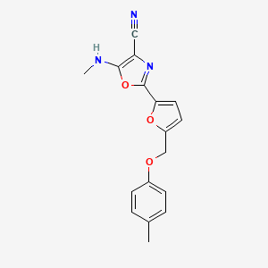 molecular formula C17H15N3O3 B2955461 5-(Methylamino)-2-(5-((p-tolyloxy)methyl)furan-2-yl)oxazole-4-carbonitrile CAS No. 931748-62-8