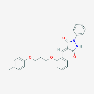 molecular formula C26H24N2O4 B295547 4-{2-[3-(4-Methylphenoxy)propoxy]benzylidene}-1-phenyl-3,5-pyrazolidinedione 