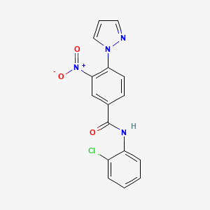 molecular formula C16H11ClN4O3 B2955495 N-(2-chlorophenyl)-3-nitro-4-(1H-pyrazol-1-yl)benzenecarboxamide CAS No. 321570-83-6