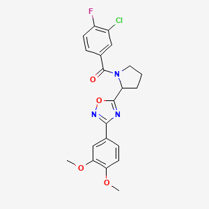 molecular formula C21H19ClFN3O4 B2955509 (3-chloro-4-fluorophenyl)-[2-[3-(3,4-dimethoxyphenyl)-1,2,4-oxadiazol-5-yl]pyrrolidin-1-yl]methanone CAS No. 1795293-68-3