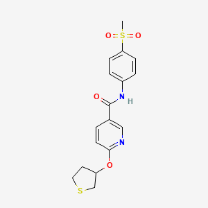 molecular formula C17H18N2O4S2 B2955510 N-(4-(methylsulfonyl)phenyl)-6-((tetrahydrothiophen-3-yl)oxy)nicotinamide CAS No. 2034359-91-4