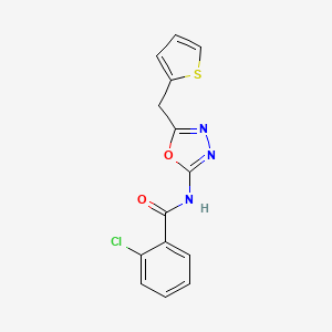 molecular formula C14H10ClN3O2S B2955519 2-氯-N-(5-(噻吩-2-基甲基)-1,3,4-恶二唑-2-基)苯甲酰胺 CAS No. 1020977-22-3