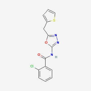 molecular formula C14H10ClN3O2S B2955519 2-chloro-N-(5-(thiophen-2-ylmethyl)-1,3,4-oxadiazol-2-yl)benzamide CAS No. 1020977-22-3