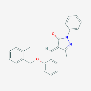 molecular formula C25H22N2O2 B295552 5-methyl-4-{2-[(2-methylbenzyl)oxy]benzylidene}-2-phenyl-2,4-dihydro-3H-pyrazol-3-one 
