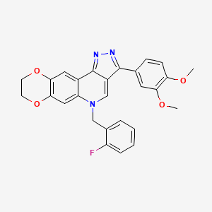 molecular formula C27H22FN3O4 B2955528 3-(3,4-dimethoxyphenyl)-5-(2-fluorobenzyl)-8,9-dihydro-5H-[1,4]dioxino[2,3-g]pyrazolo[4,3-c]quinoline CAS No. 866809-60-1