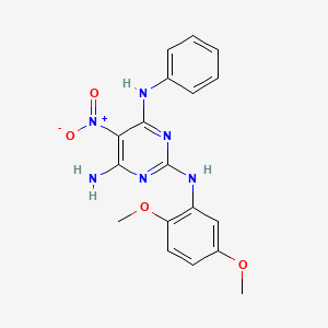 molecular formula C18H18N6O4 B2955531 N2-(2,5-dimethoxyphenyl)-5-nitro-N4-phenylpyrimidine-2,4,6-triamine CAS No. 673491-40-2