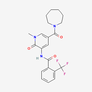 molecular formula C21H22F3N3O3 B2955554 N-(5-(azepane-1-carbonyl)-1-methyl-2-oxo-1,2-dihydropyridin-3-yl)-2-(trifluoromethyl)benzamide CAS No. 1203275-24-4