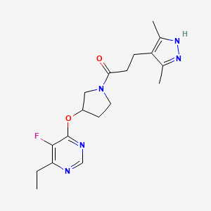 molecular formula C18H24FN5O2 B2955560 3-(3,5-dimethyl-1H-pyrazol-4-yl)-1-(3-((6-ethyl-5-fluoropyrimidin-4-yl)oxy)pyrrolidin-1-yl)propan-1-one CAS No. 2034201-02-8