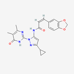 (Z)-3-(benzo[d][1,3]dioxol-5-yl)-N-(3-cyclopropyl-1-(4,5-dimethyl-6-oxo-1,6-dihydropyrimidin-2-yl)-1H-pyrazol-5-yl)acrylamide