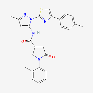 molecular formula C26H25N5O2S B2955583 N-(3-methyl-1-(4-(p-tolyl)thiazol-2-yl)-1H-pyrazol-5-yl)-5-oxo-1-(o-tolyl)pyrrolidine-3-carboxamide CAS No. 1019103-34-4