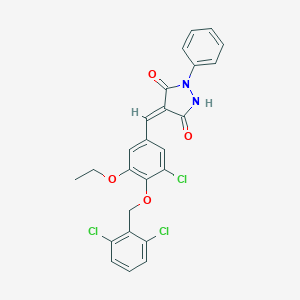 molecular formula C25H19Cl3N2O4 B295559 4-{3-Chloro-4-[(2,6-dichlorobenzyl)oxy]-5-ethoxybenzylidene}-1-phenyl-3,5-pyrazolidinedione 