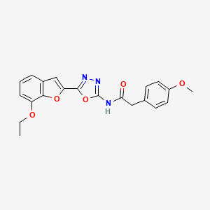 molecular formula C21H19N3O5 B2955591 N-(5-(7-乙氧基苯并呋喃-2-基)-1,3,4-恶二唑-2-基)-2-(4-甲氧基苯基)乙酰胺 CAS No. 922098-75-7