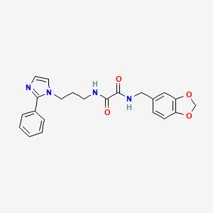 molecular formula C22H22N4O4 B2955595 N1-(benzo[d][1,3]dioxol-5-ylmethyl)-N2-(3-(2-phenyl-1H-imidazol-1-yl)propyl)oxalamide CAS No. 1421530-41-7