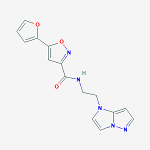 molecular formula C15H13N5O3 B2955599 N-(2-(1H-imidazo[1,2-b]pyrazol-1-yl)ethyl)-5-(furan-2-yl)isoxazole-3-carboxamide CAS No. 1797680-50-2